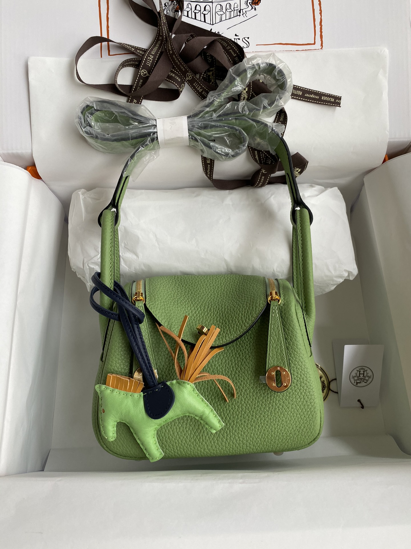 Hermes Mini Lindy 19cm Handbag Shoulder Bag In Green Kiwi Clemence Leather